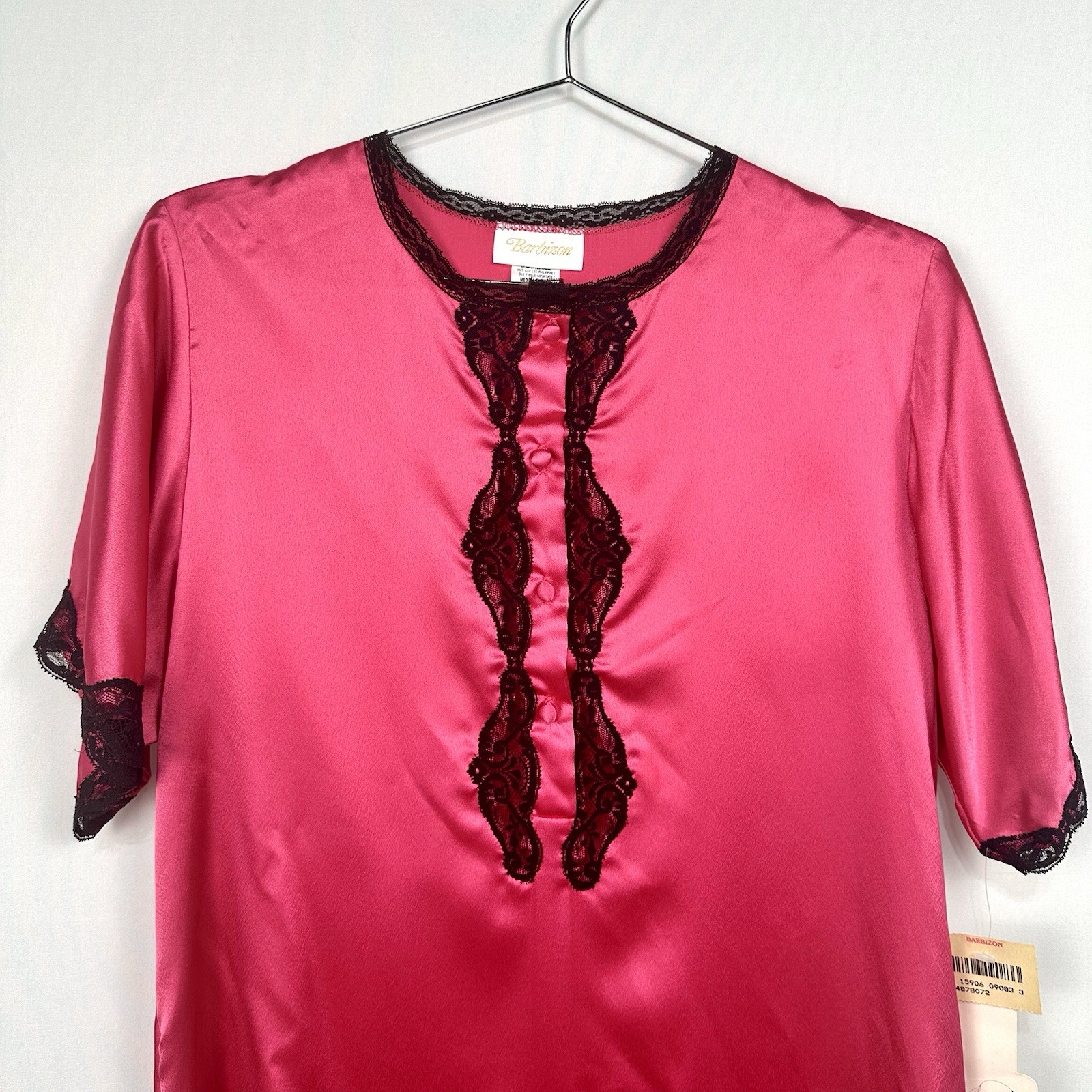 New Barbizon Neon Pink/Black Lace Night Gown Vintage Women’s Medium