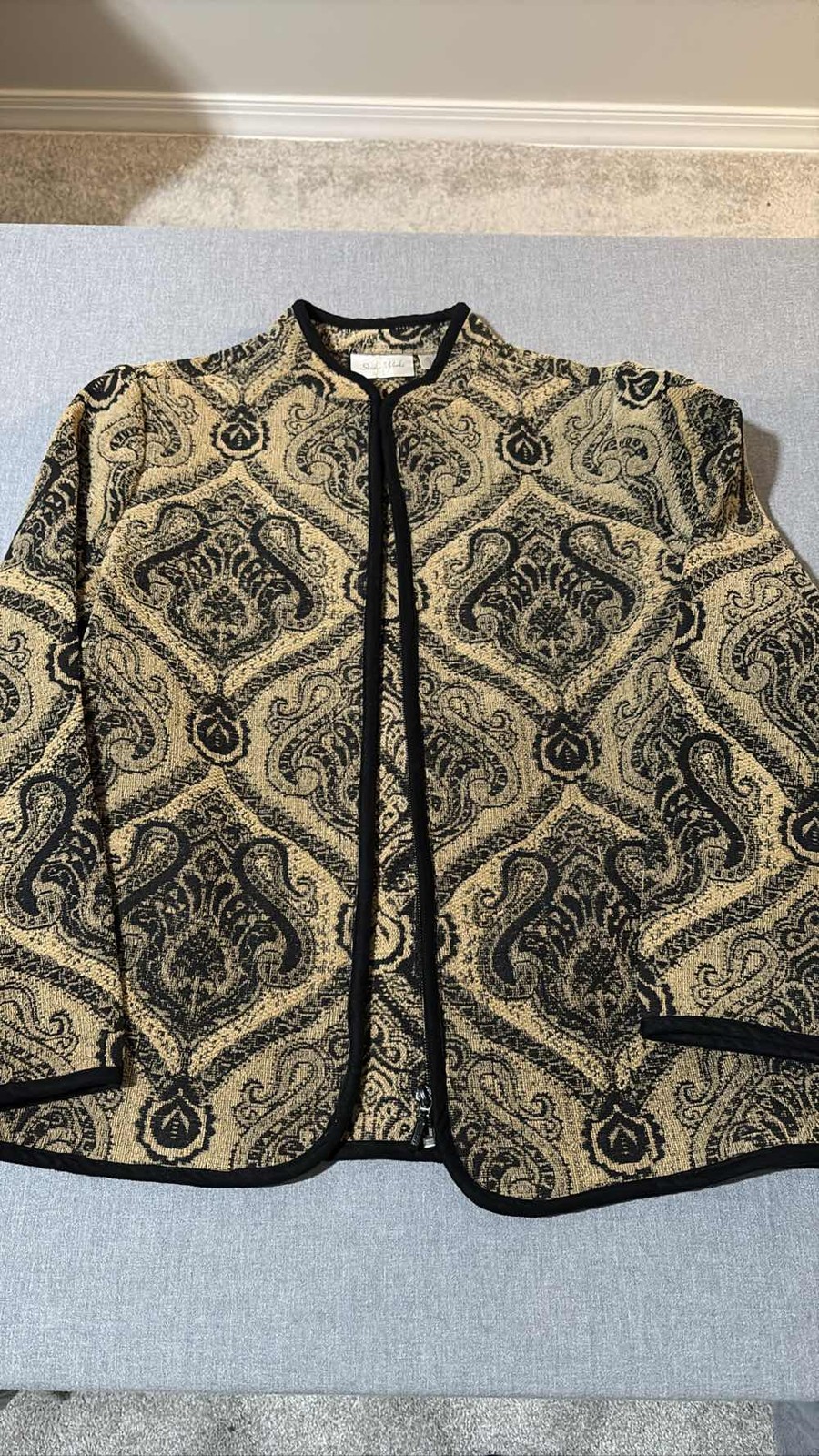 Studio Works Womens Jacket Size S Tan Black Paisley Full Zip Cardigan