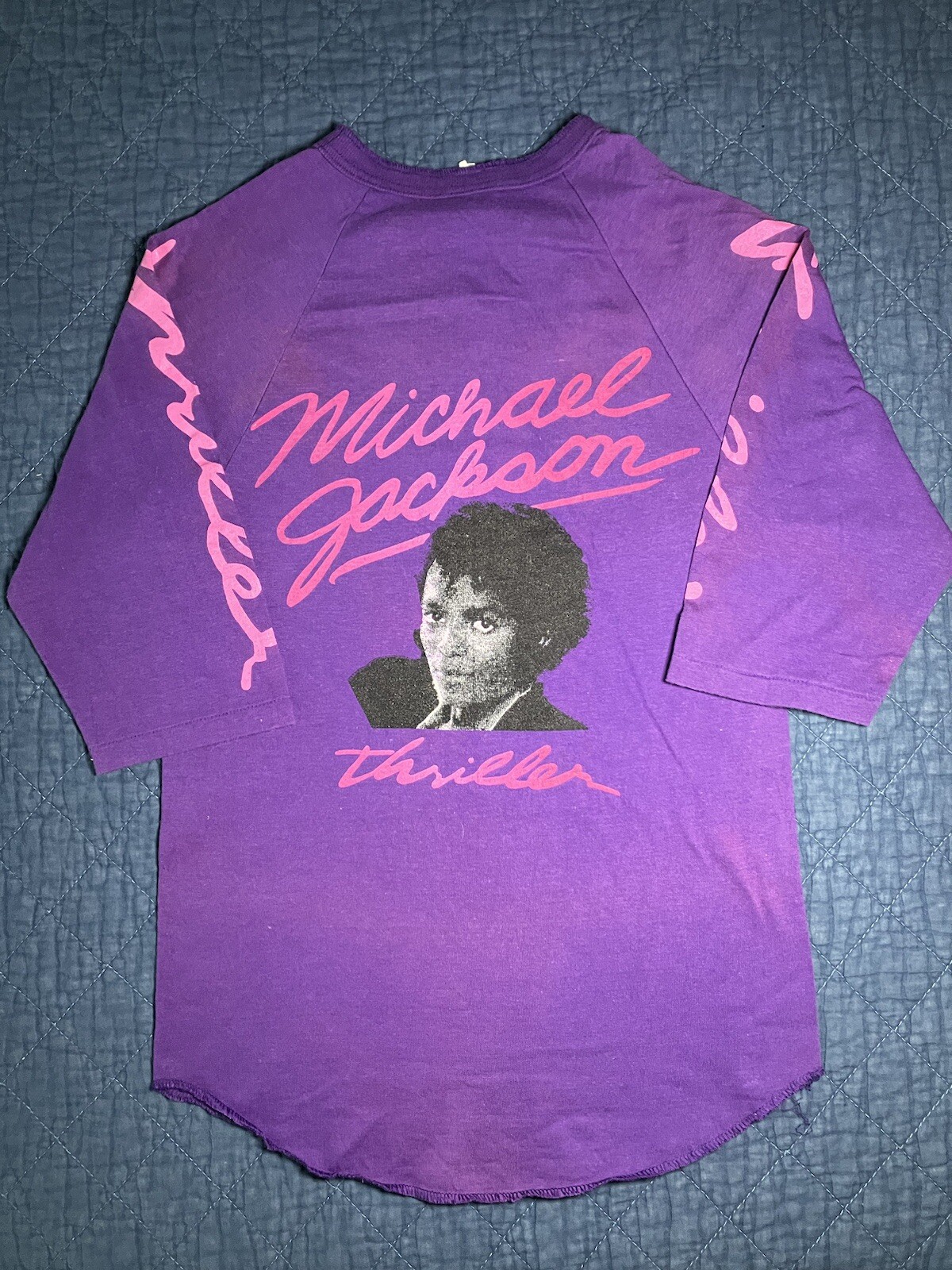 VTG Purple Michael Jackson Thriller Graphic Fast Ball Tee Shirt Womens Small Art