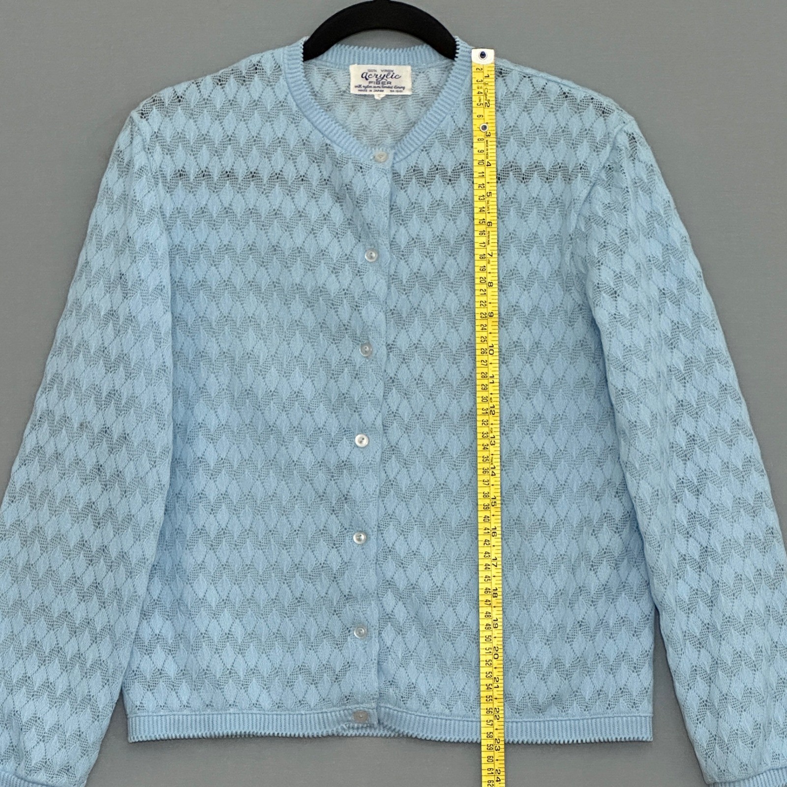 VTG Women Powder Blue Pointelle Knit Cardigan M Pastel Feminine Soft Girl Pastel