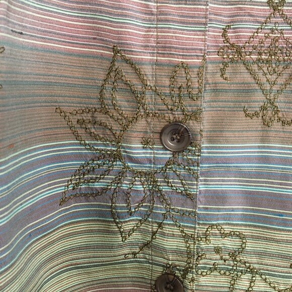 Vintage Koret City Blues Large Brown Silk Shirt Multi Color Striped Blouse