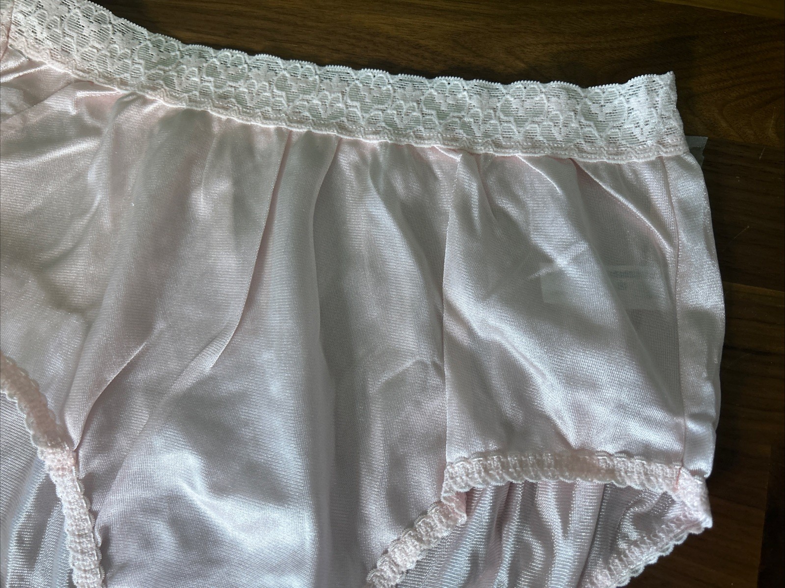 Vtg Fruit Of The Loom Panties Sz 6 Pink Silky Nylon Lace Hi Cut Side Tag NOS