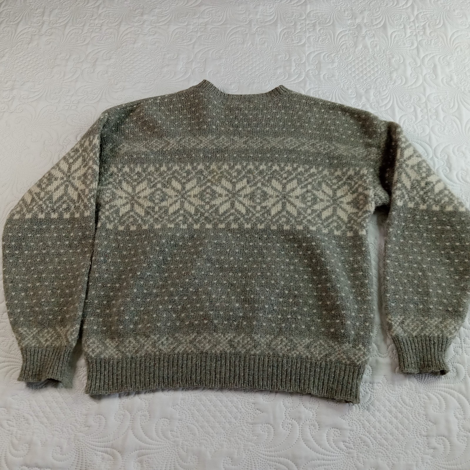 Eddie Bauer 90% Wool Blend Sweater Womens L Gray Nordic Vtg USA 90s EUC