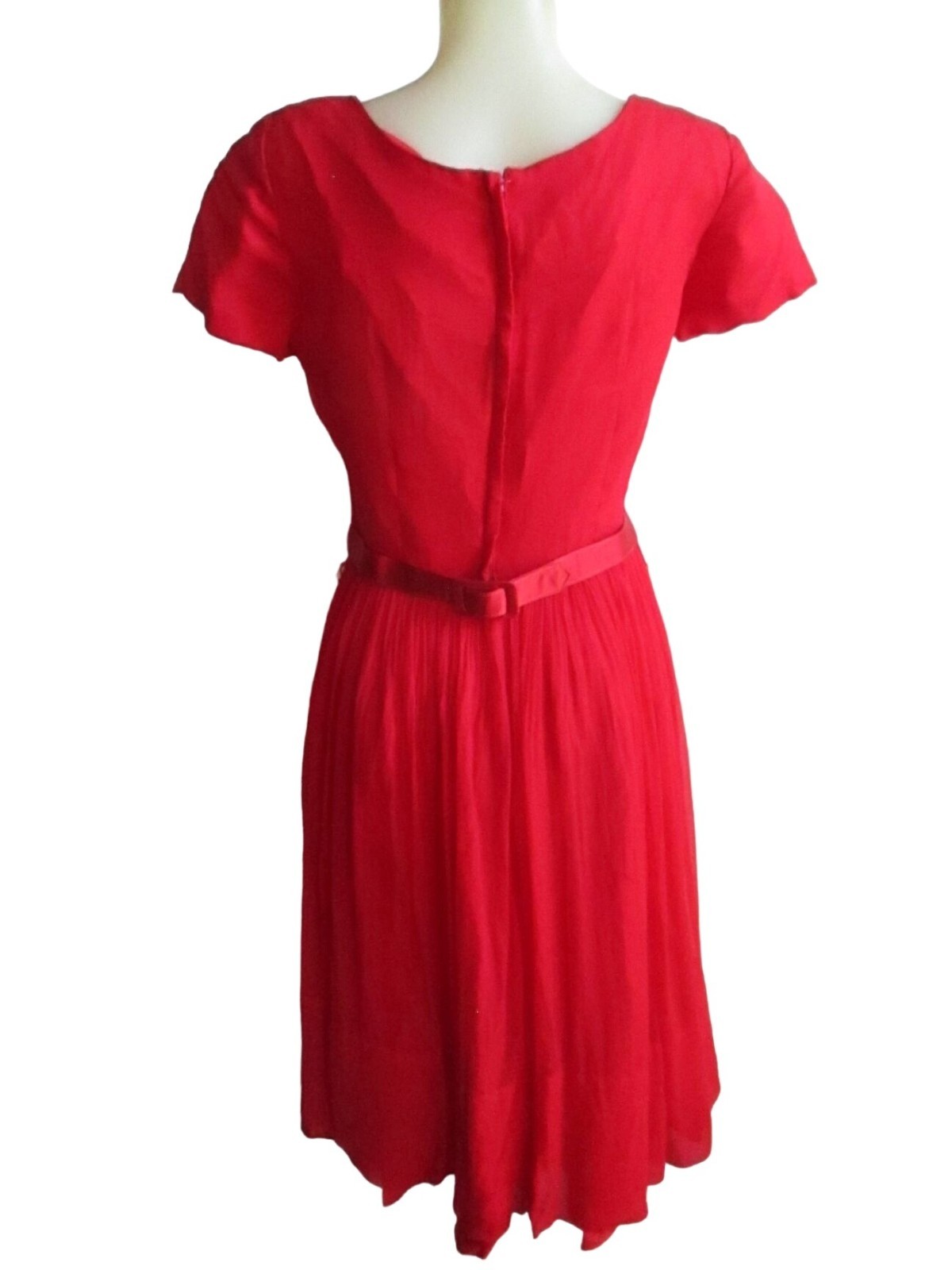 sz 14 True Vintage 1950’s Dress L’Aiglon Rayon Cherry Red Belted MCM Atomic