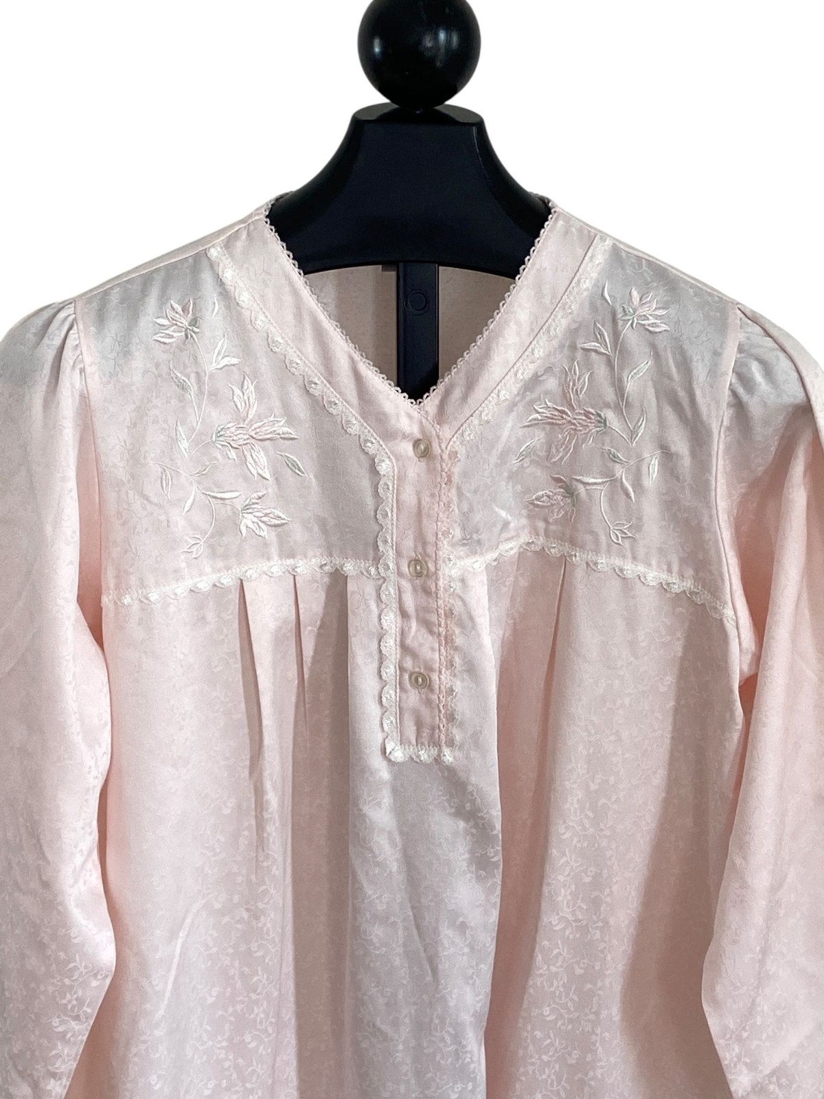 Go Softly Petites PXL Pink Embroidered Satin Nightgown Lace Yoke Pleated