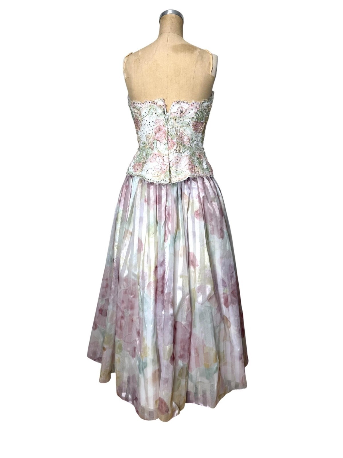 Vintage 80s Rose Taft Couture Fashions gown pastel beaded strapless with bolero