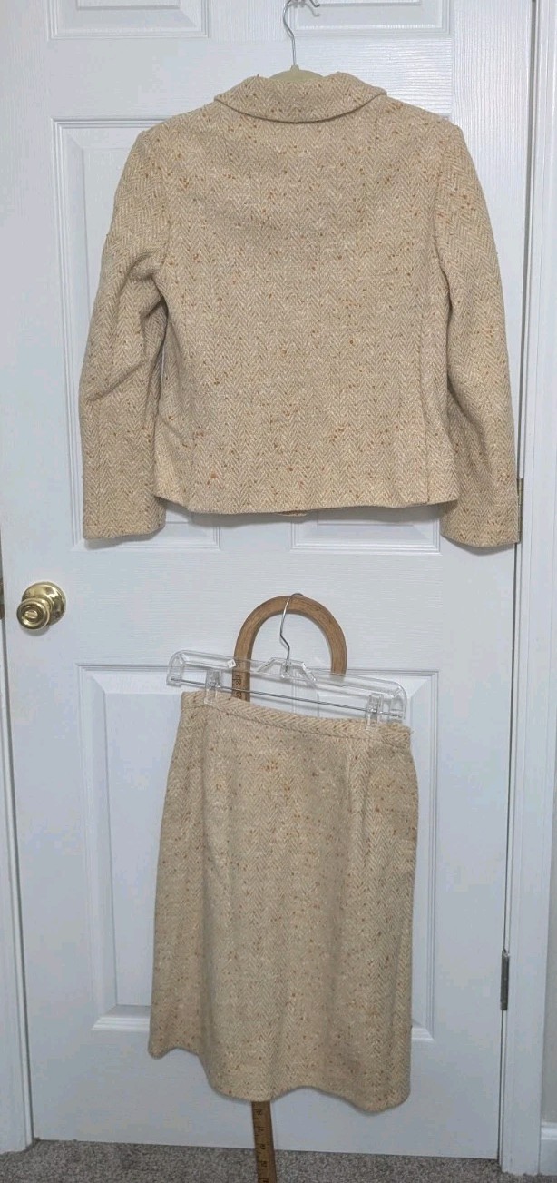 Miss B. R. Union Made Vtg Wool Tan Cream Yellow Speckled Jacket Skirt Size Small