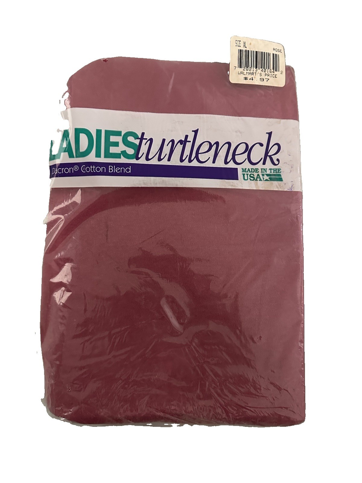 VTG 90s Walmart Deadstock Ladies Turtleneck Rose XL Made in USA New In Pack