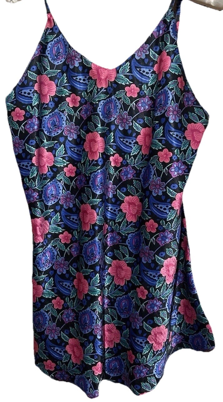 Vintage Fredrick’s Of Hollywood Silky Floral Slip Cami Chemise Lingerie Size L