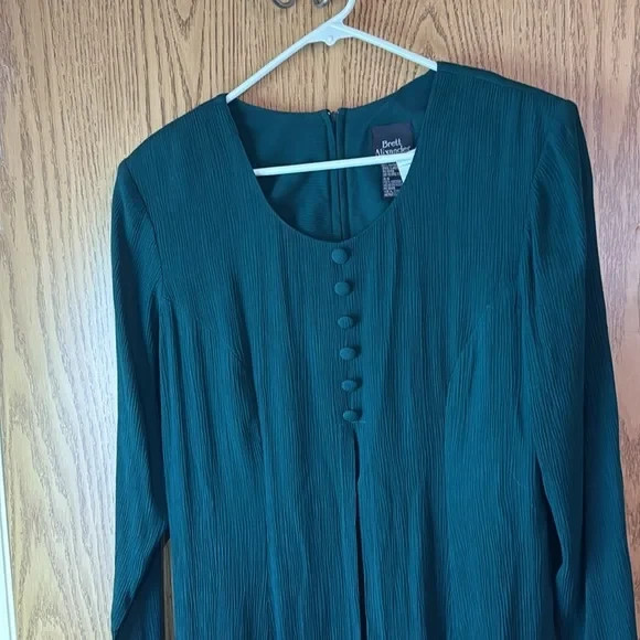 Vintage 90s Brett Alixander LS Button Pleat Front Maxi Dress Green Size 15/16