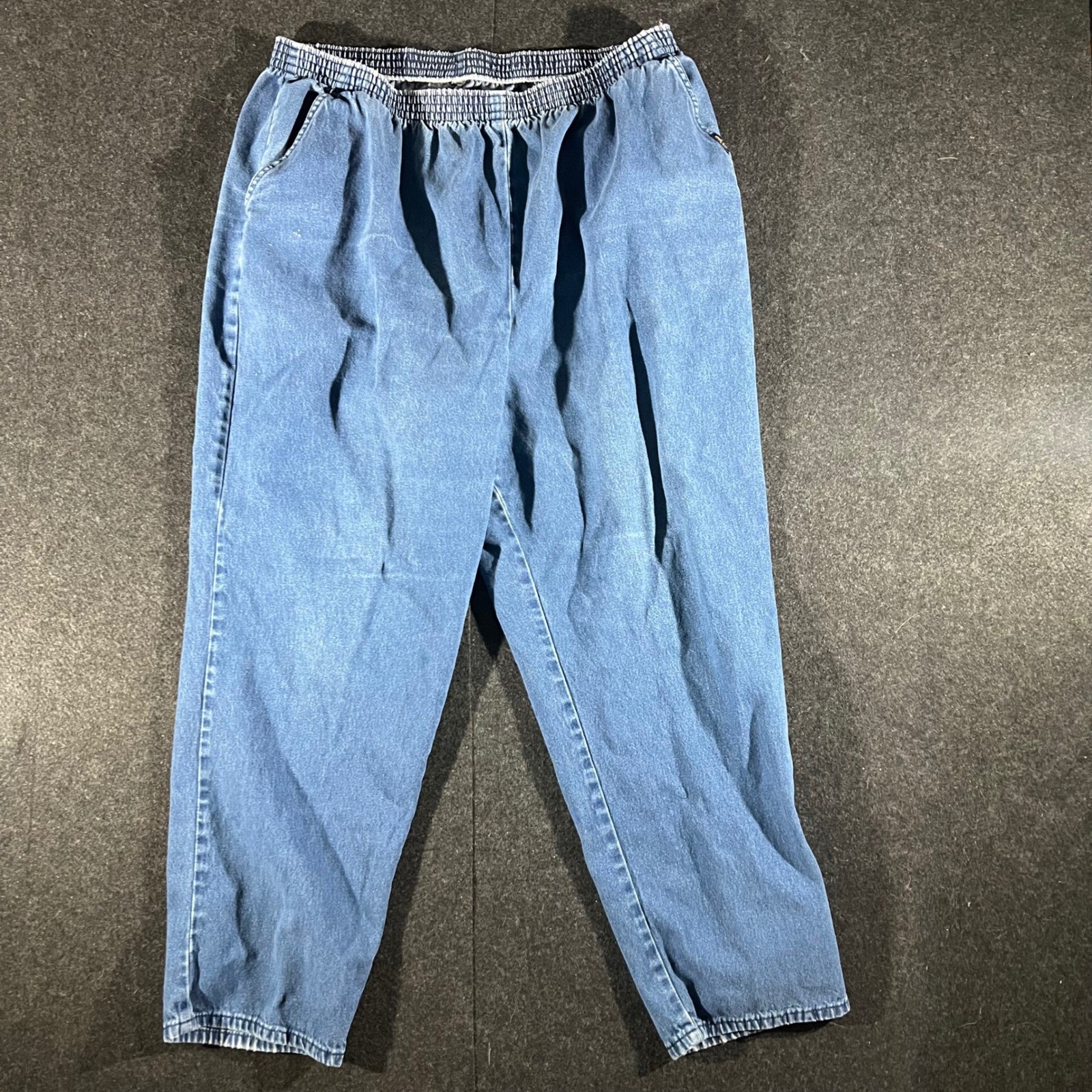 Chic Elastic Waist Jeans Womens 26W Blue Vintage 90s Mom High Rise Tapered Leg