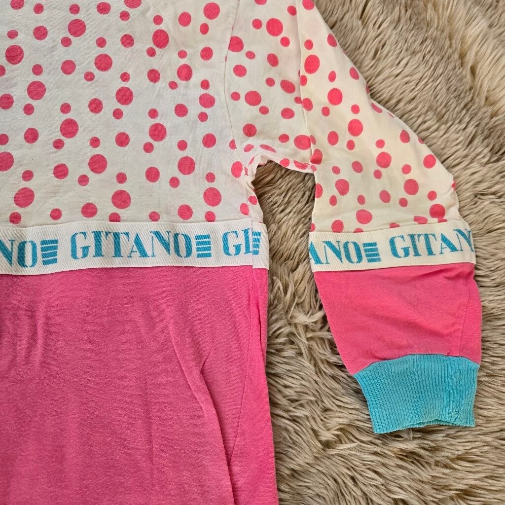 Vintage Gitano Pink White Blue Long Sleeve Small Women’s Nightgown Sleep Shirt