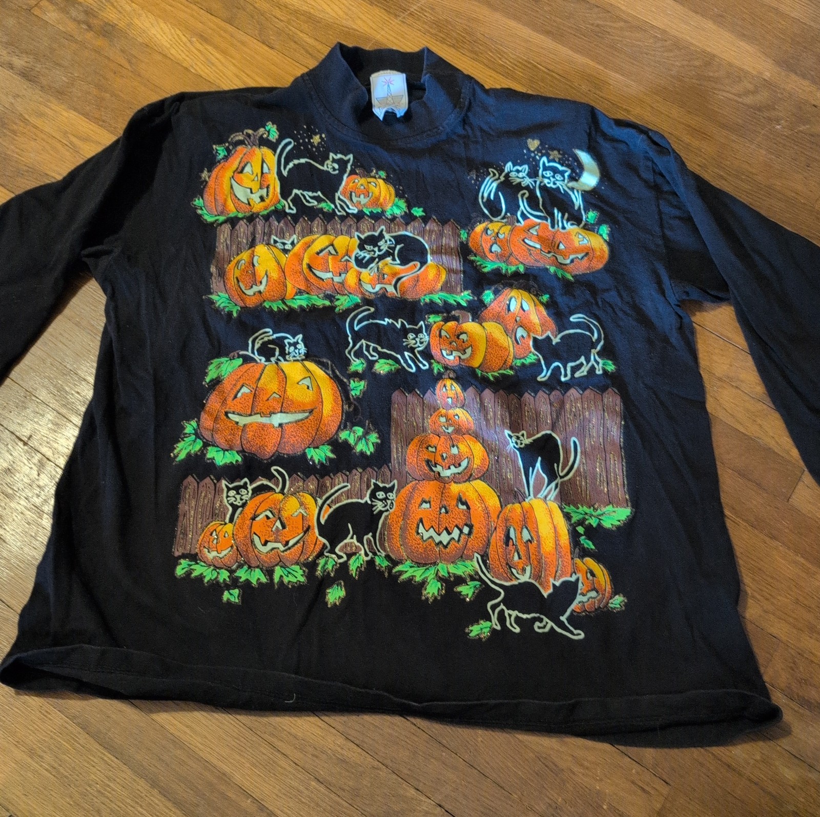 Vintage long sleeve Halloween black pumpkin cat shirt KWBL LA One Size (M/L)