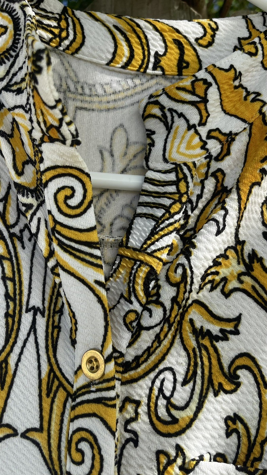 Vintage 70s Jumpsuit Wide Leg Palazzo Gold Psychedelic Baroque print – size M