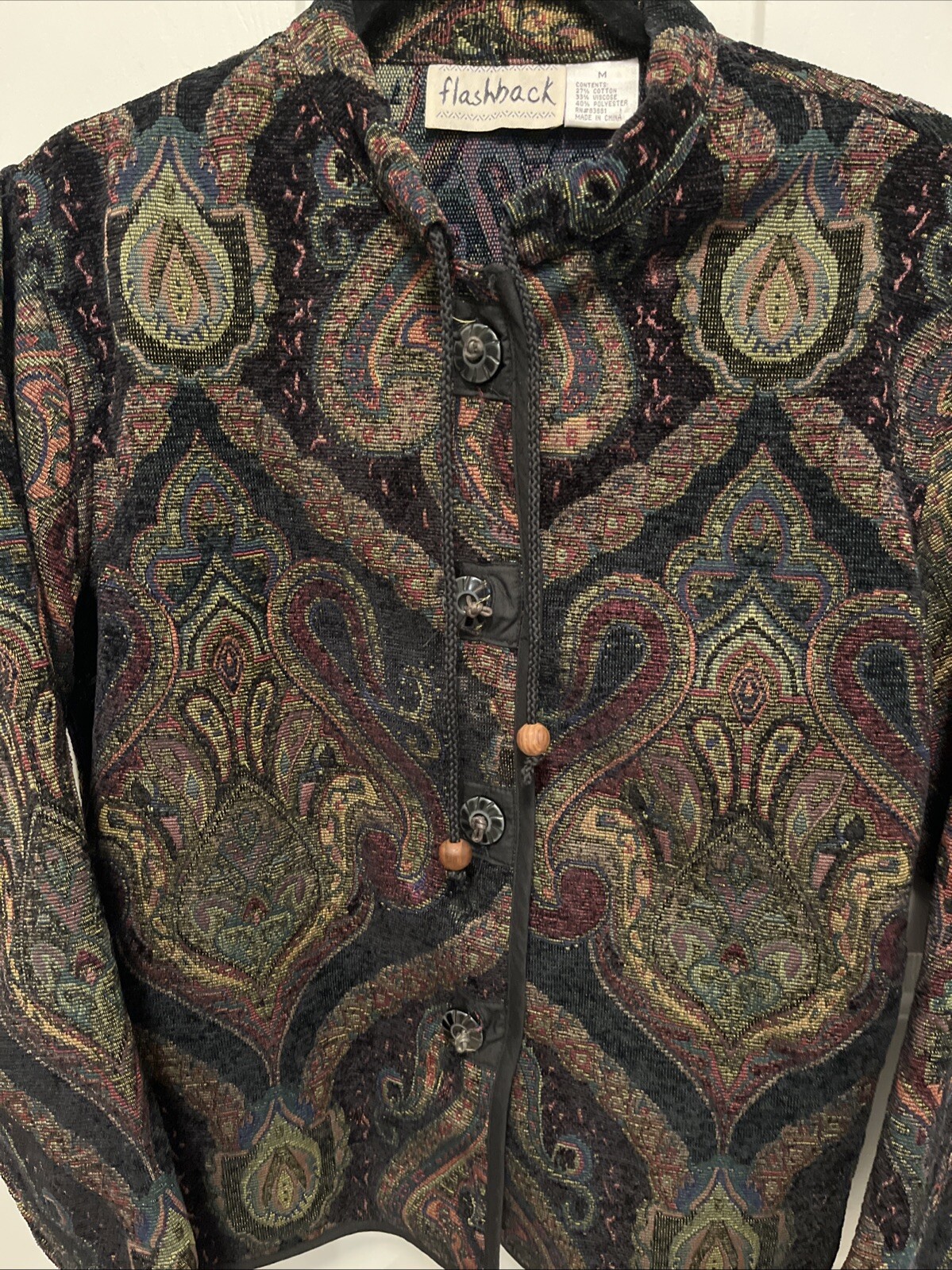 Vintage flashback Tapestry Jacket Size Medium, Tasseled Buttons