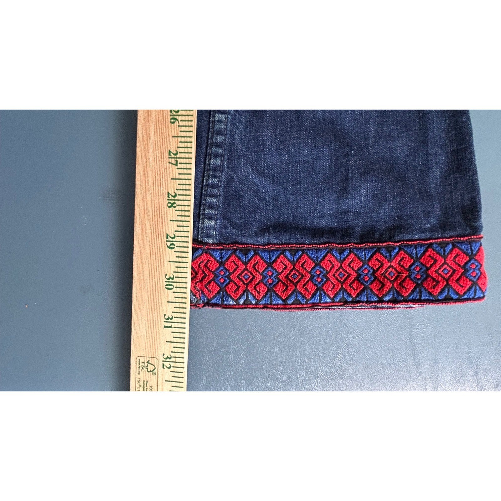 Vintage Landlubber Blue Flare Jeans Embroidered Patch 30×30.5 Hippie 1970s Boho