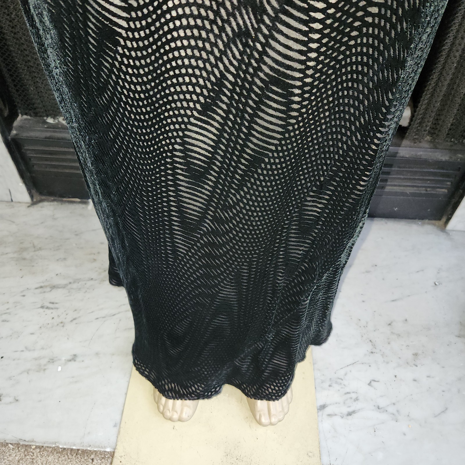 90s Helen David Devoré Velvet Burnout Black Maxi Dress Sz 8 Goth Dark Romantic