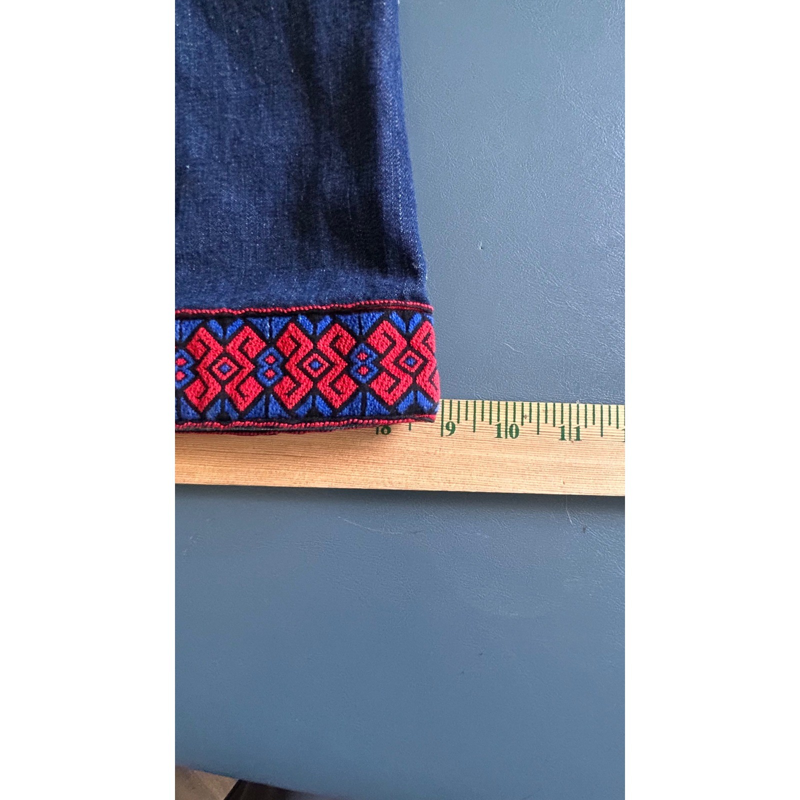 Vintage Landlubber Blue Flare Jeans Embroidered Patch 30×30.5 Hippie 1970s Boho