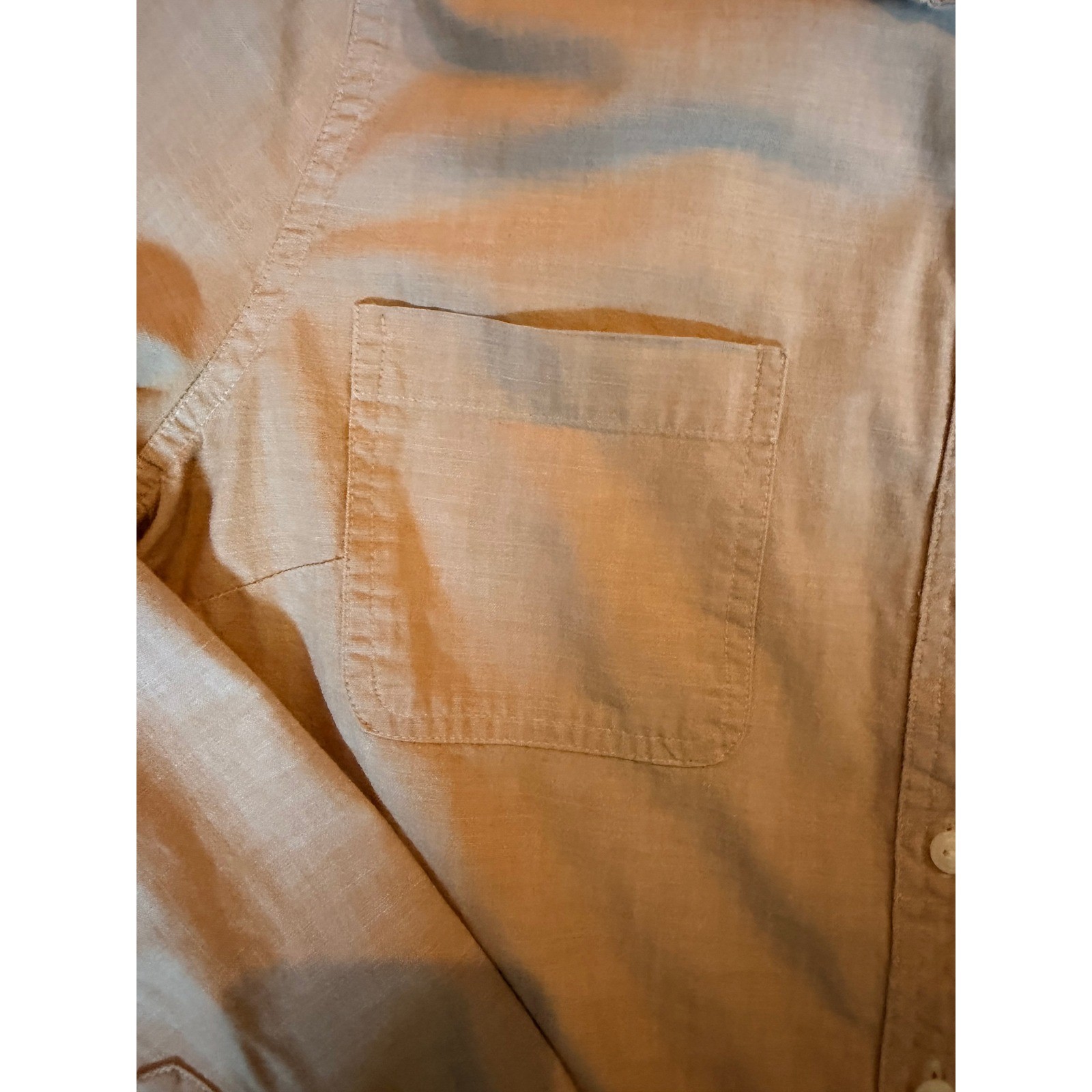 Lands End Womans Tan Cotton Button Down Shirt Long Sleeve L 14-16 Preppy Neutral