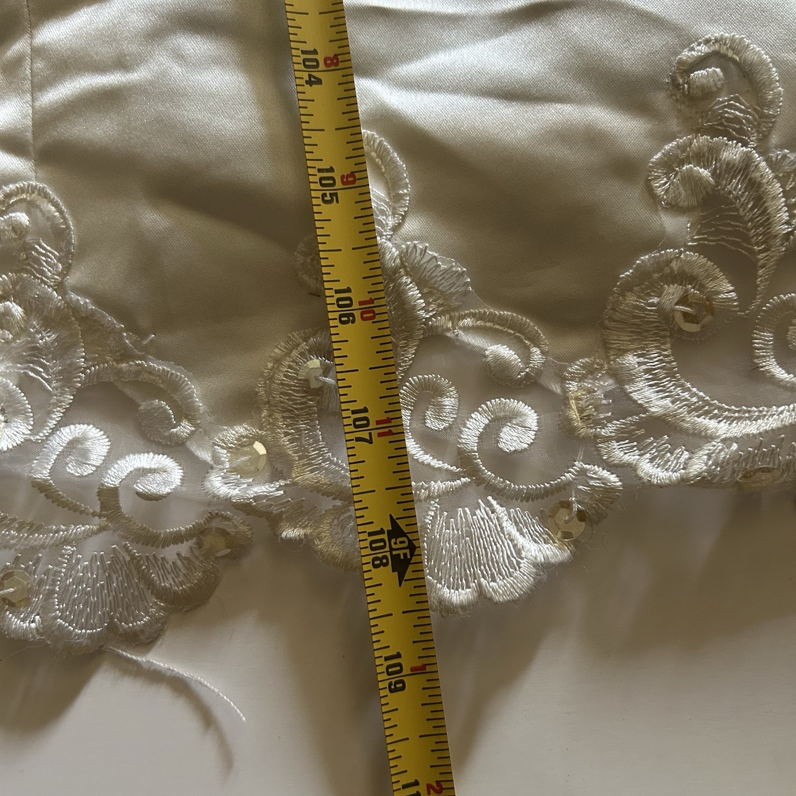 Vtg 80s Ivory Satin Beaded Bride Wedding Dress Short Sleeve Long Train Size 14