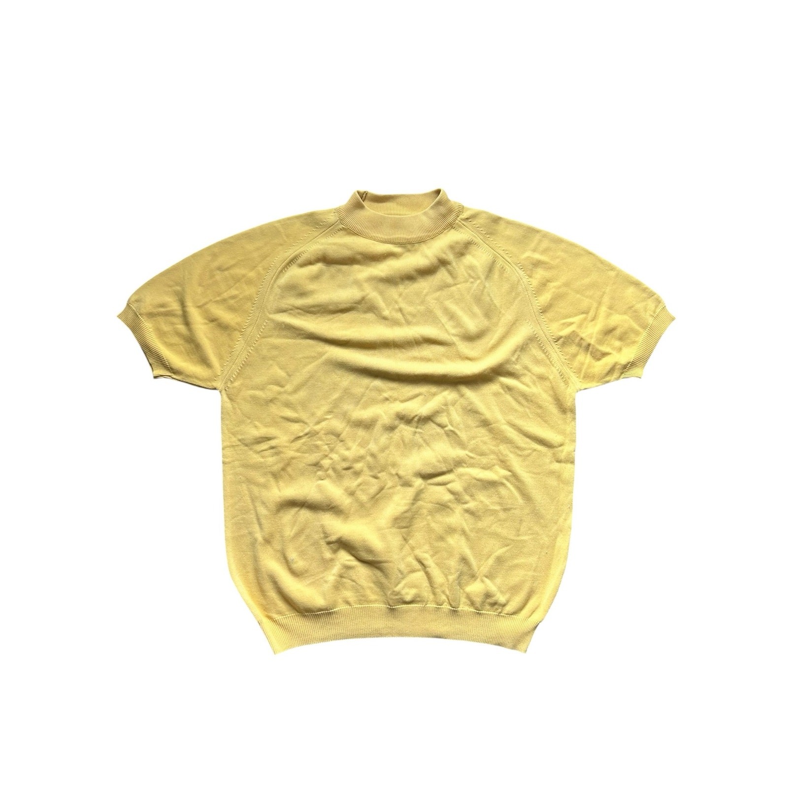 VTG 60s Yellow Thane Ban-Lon Knit Mock Neck Sweater Bullock’s Wilshire Medium
