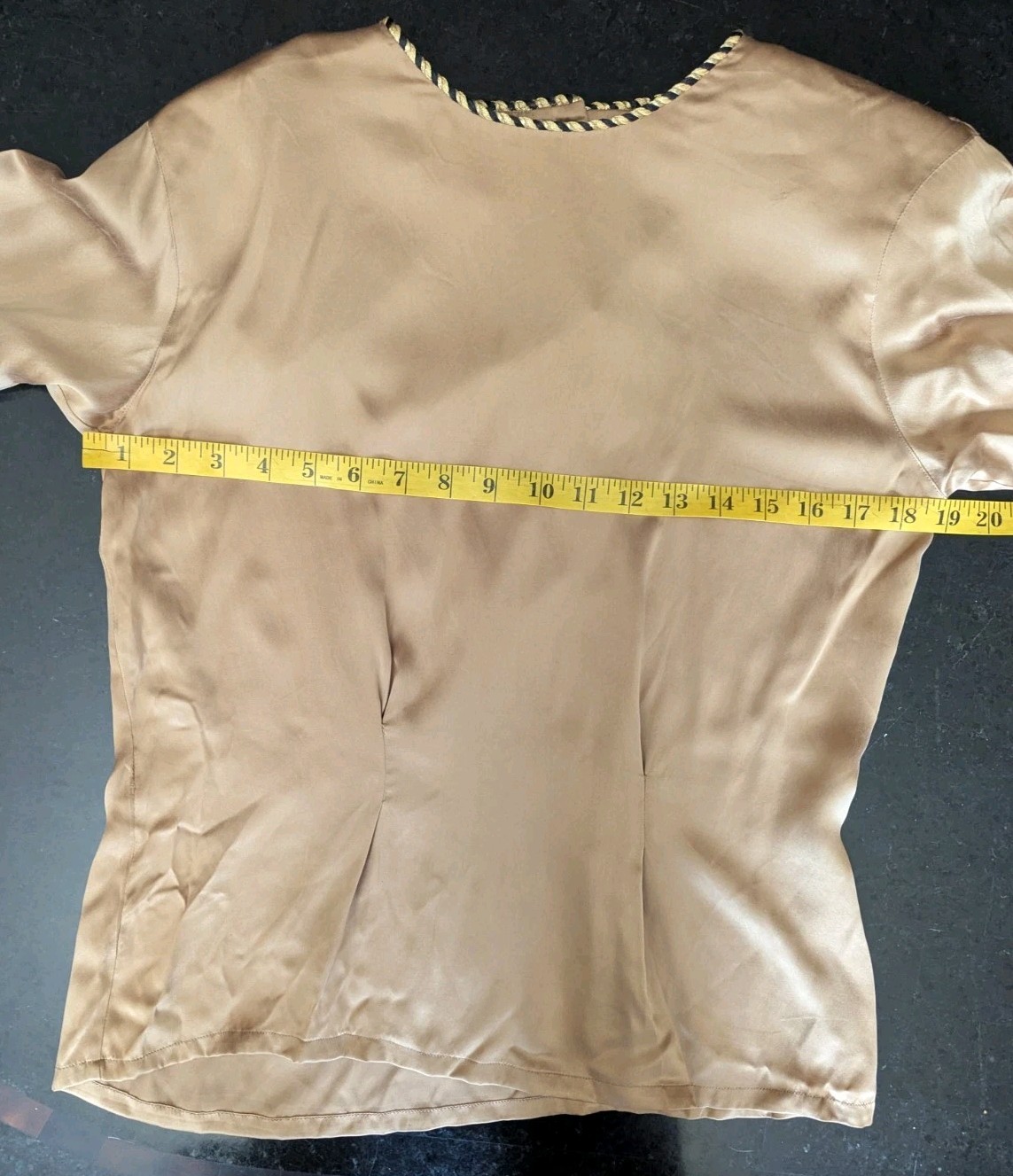 Vintage 1980s Casual Corner 100% Silk Satin-Finish Bronze Blouse Rope Trim 4