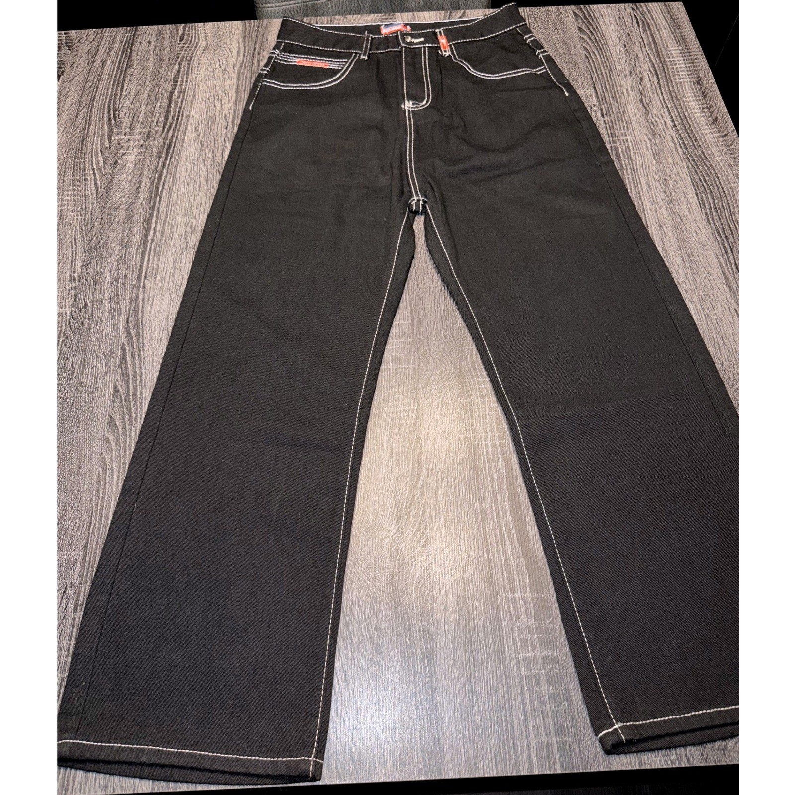 JNCO Jeans Black Wide Leg Skull Embroidered Y2K Goth Denim Womens XL Size 21