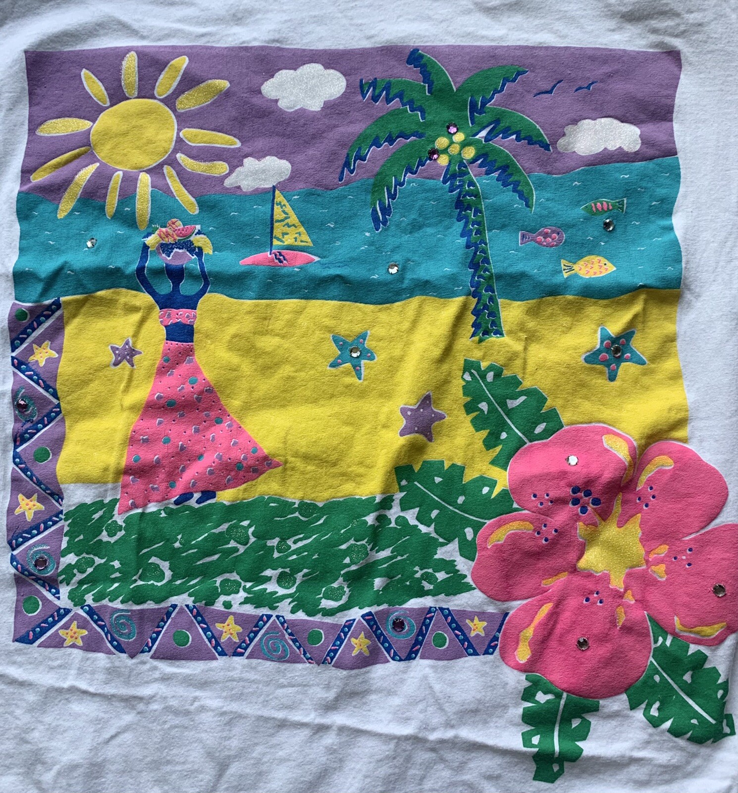 Vintage Palm Springs Yacht Club T Shirt Colorful Tropical Graphic Tee One Size