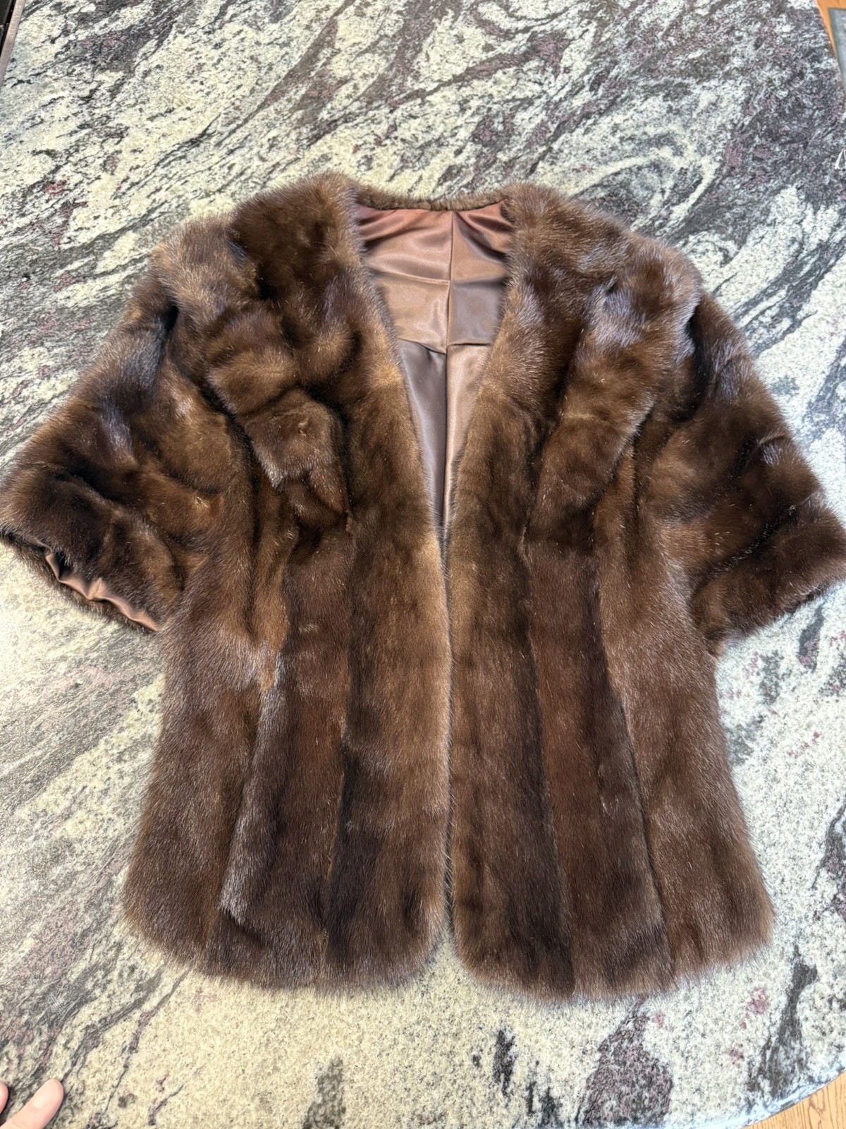 Neiman Marcus Vintage Mink Fur Stole Wrap capelet deep mahogany brown glossy EUC