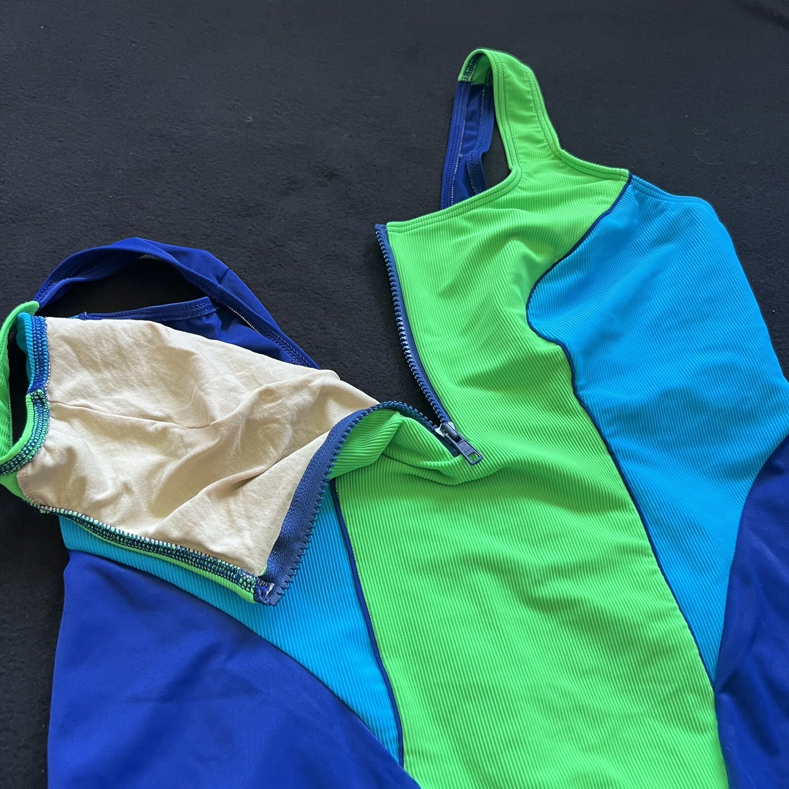 Vintage Christina Zipper Front Colour Block One Piece Swimsuit Size 44-48 W