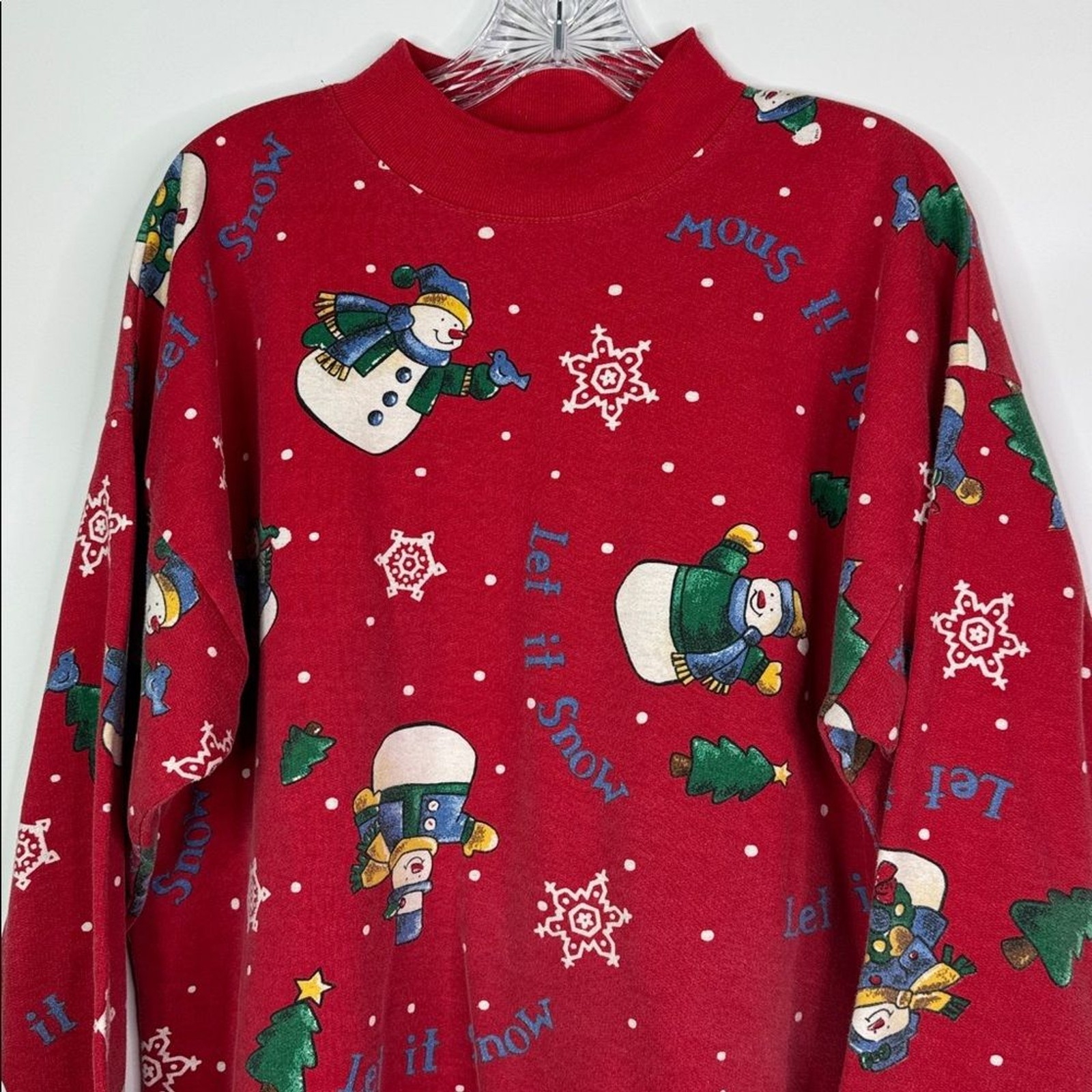 Vintage Holiday Time Let It Snow Turtleneck Long Sleeve Shirt Size Large