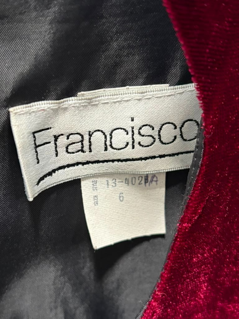 Vintage Francisco Velvet Dress Women’s Size 6 Burgundy Gold Pearl Buttons
