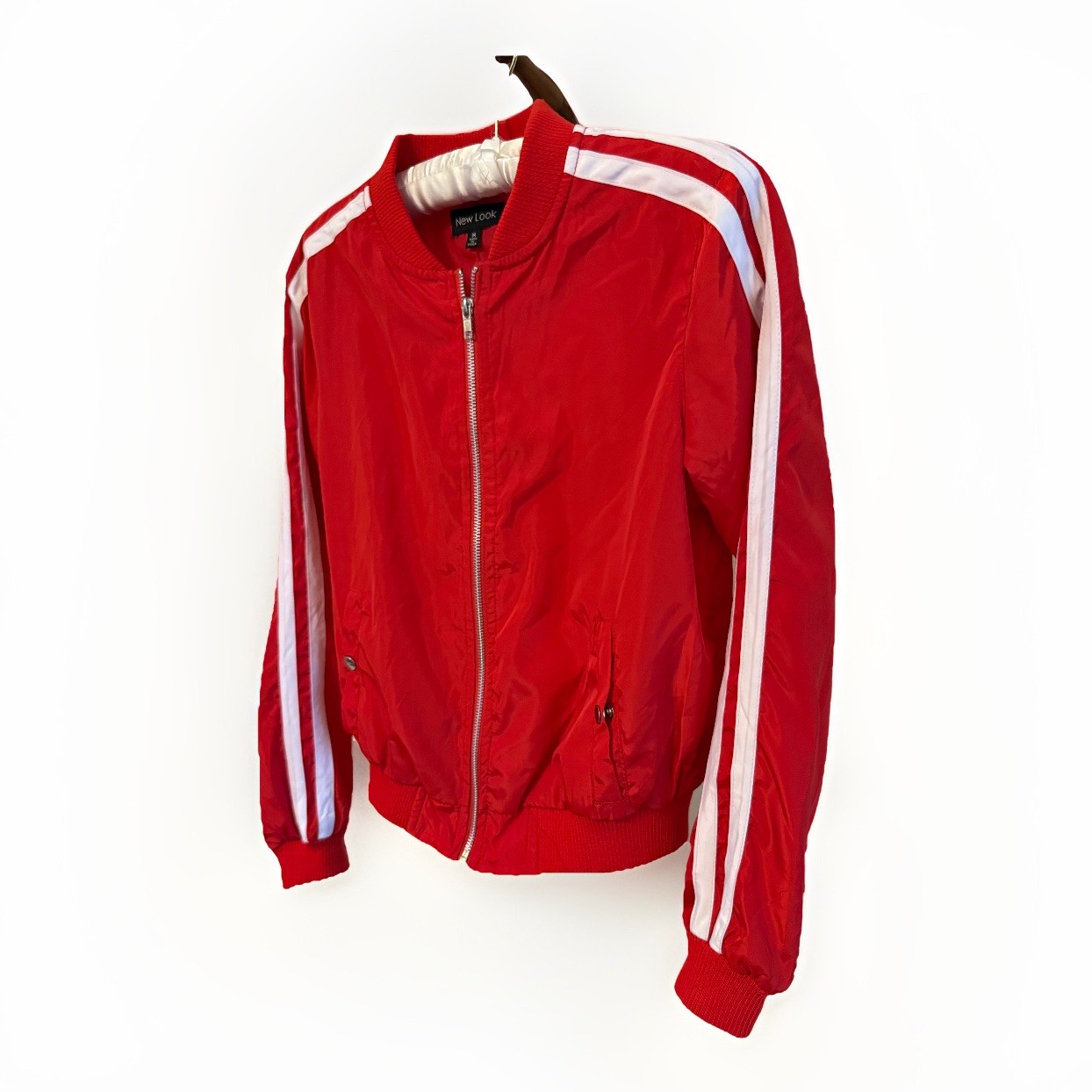 Vintage 1980s New Look Red Track Jacket White Stripes Zip Front NWOT