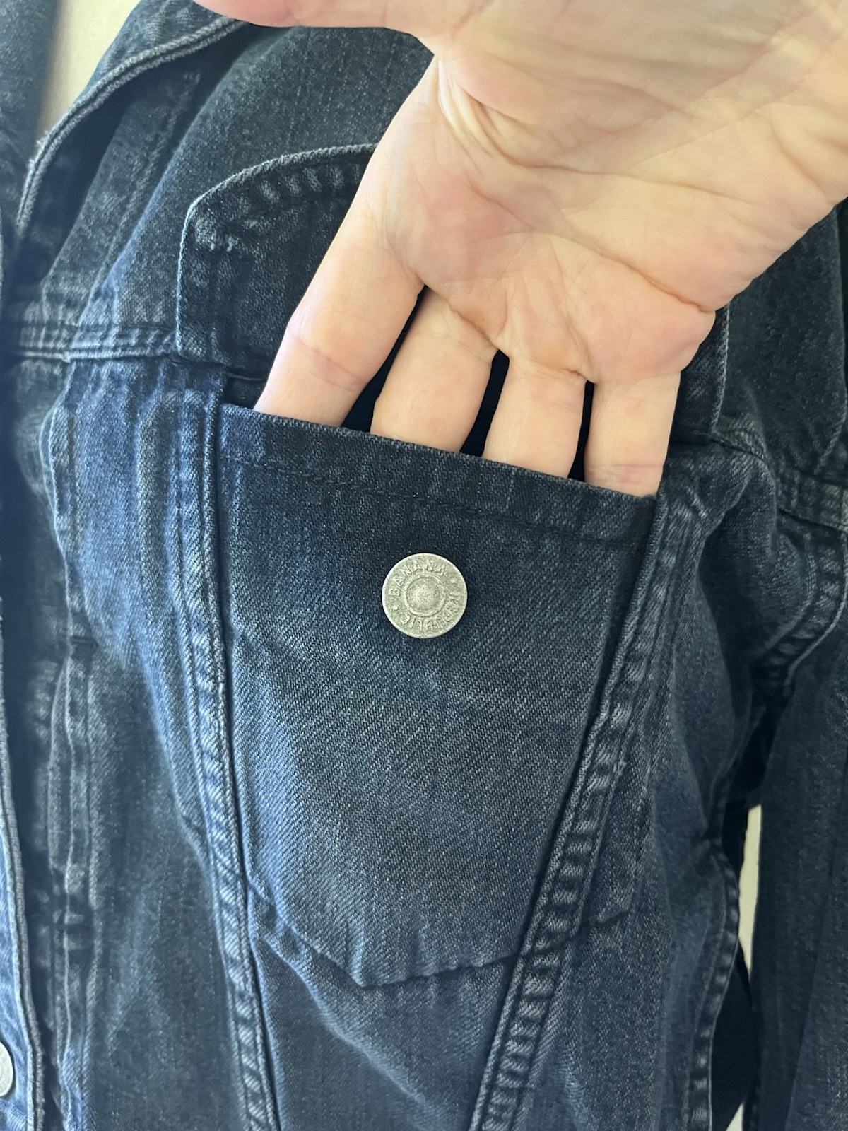 Vtg 80s Banana Republic Safari Dark Blue Denim Jean Jacket Women’s Bomber Style