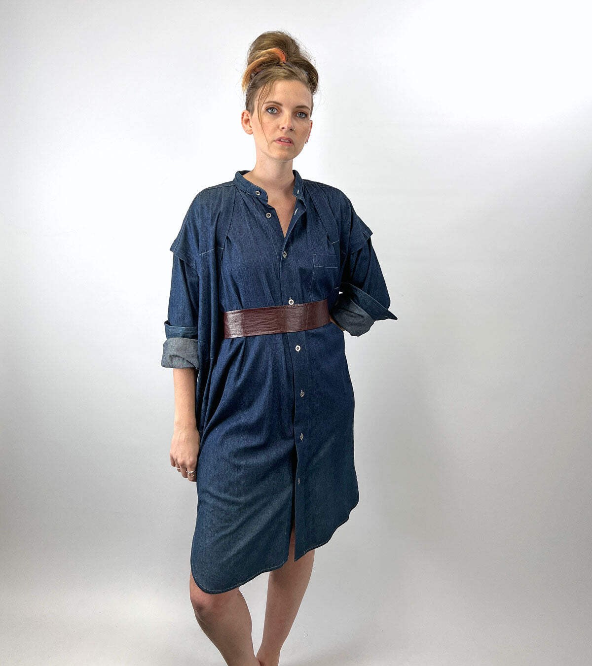 80s 90s Indigo Denim Coat Dress Issey Miyake Plantation OSFM Avant Garde