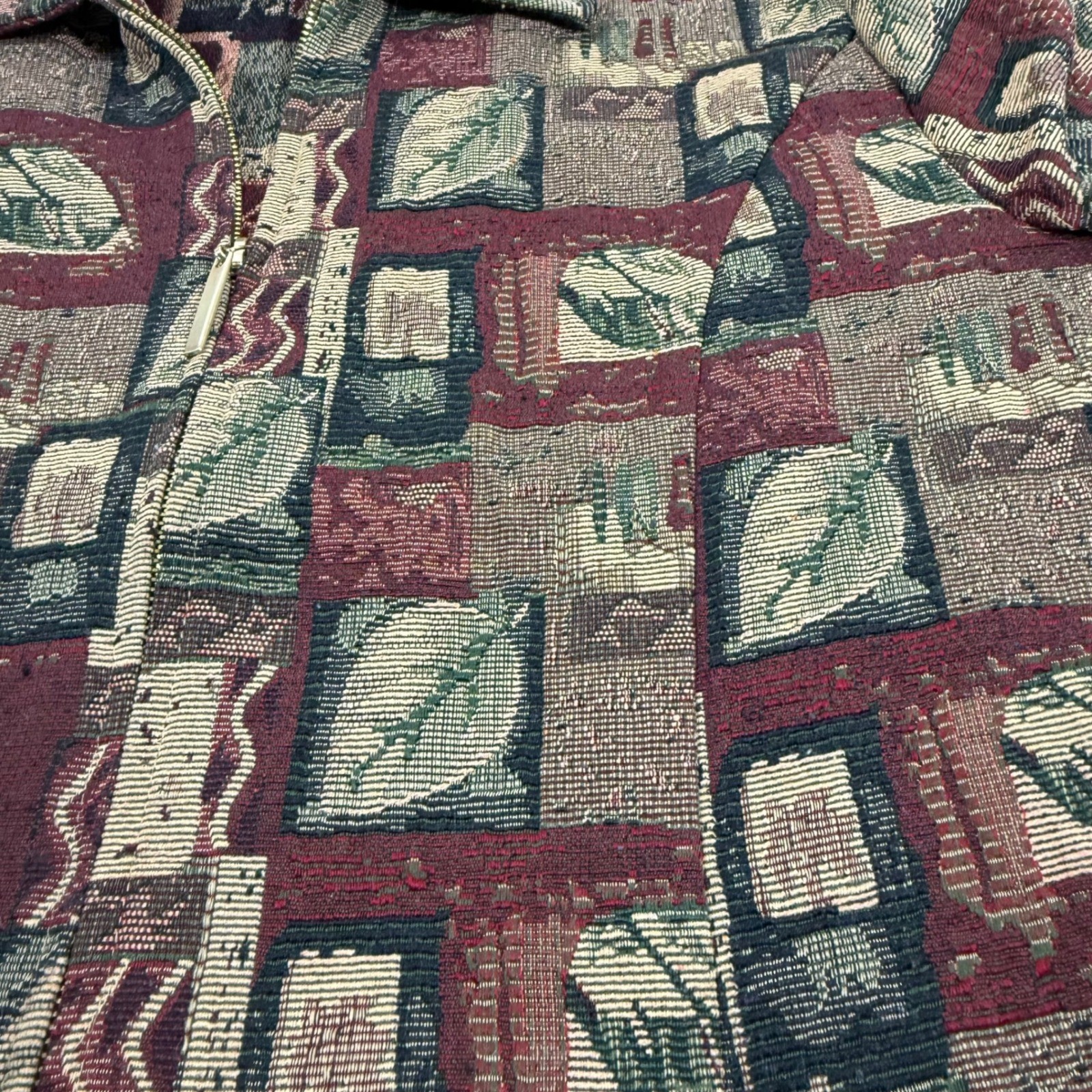 Draper’s & Damon’s Vintage Tapestry Jacket L Zip Up Patchwork Art To Wear Boho