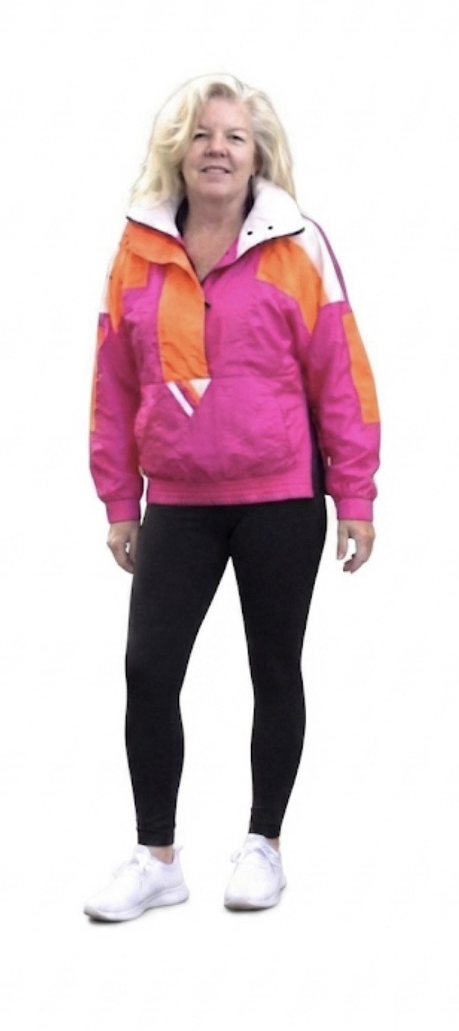 Y2k Neon Pink Jacket Colorblock Windbreaker Pullover L Sunbuster Ski Nylon 1980s