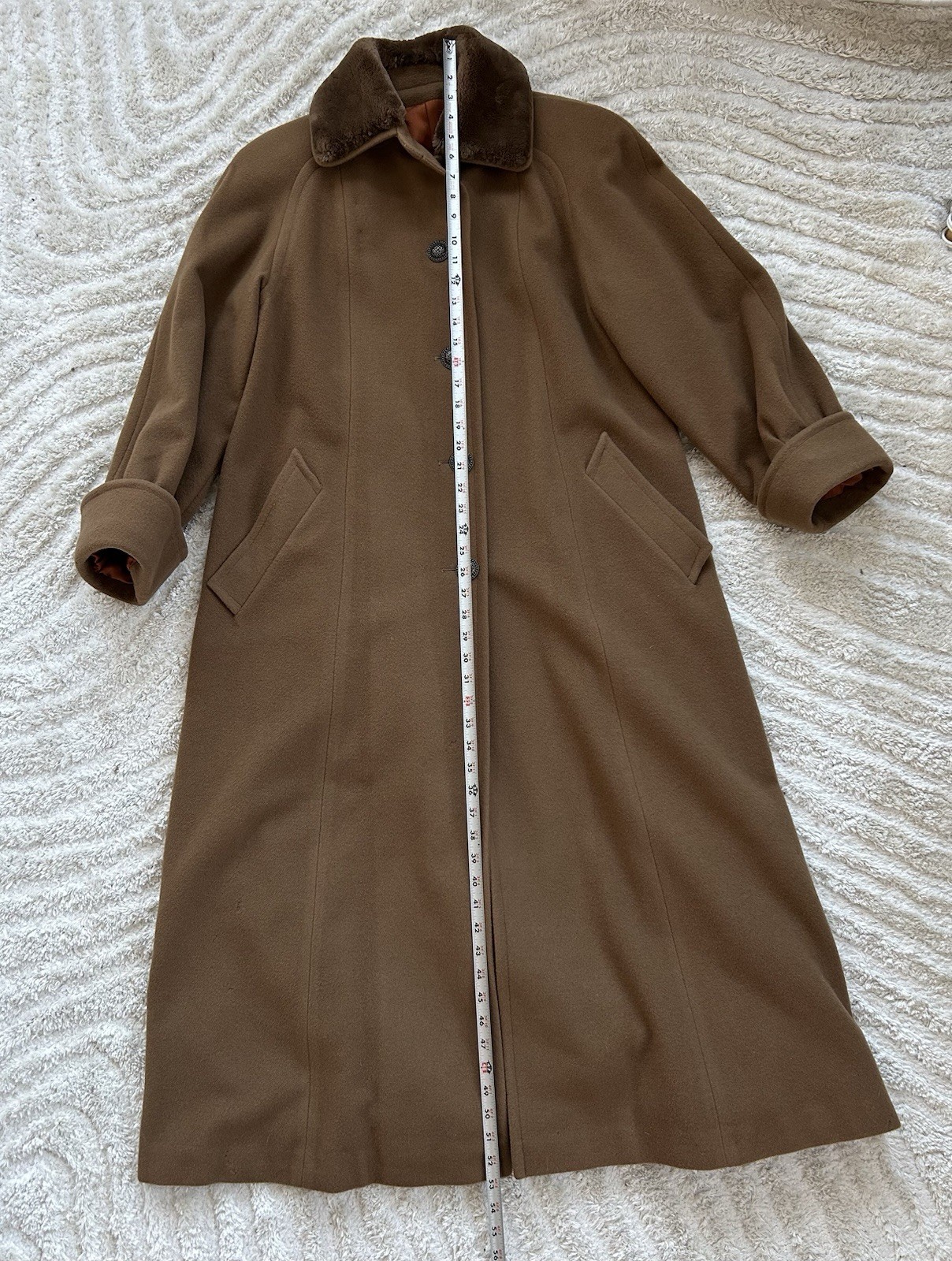 Nina Ricci Vintage 80s Camel Wool and Cashmere Blend Coat With Plush Collar