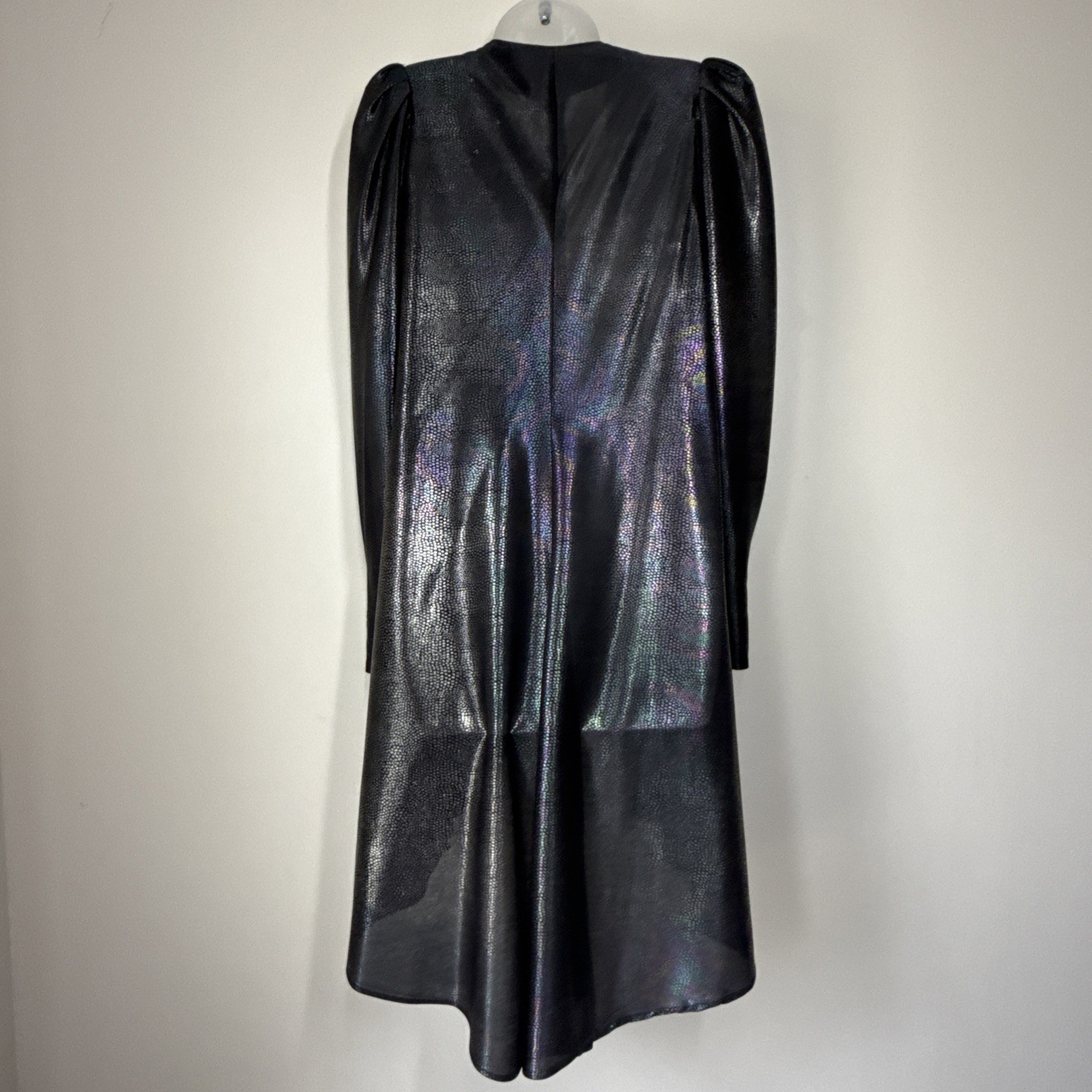 Vintage Gilberti Long Duster Jacket Black Rave Shimmer Disco Size M Cyber Goth