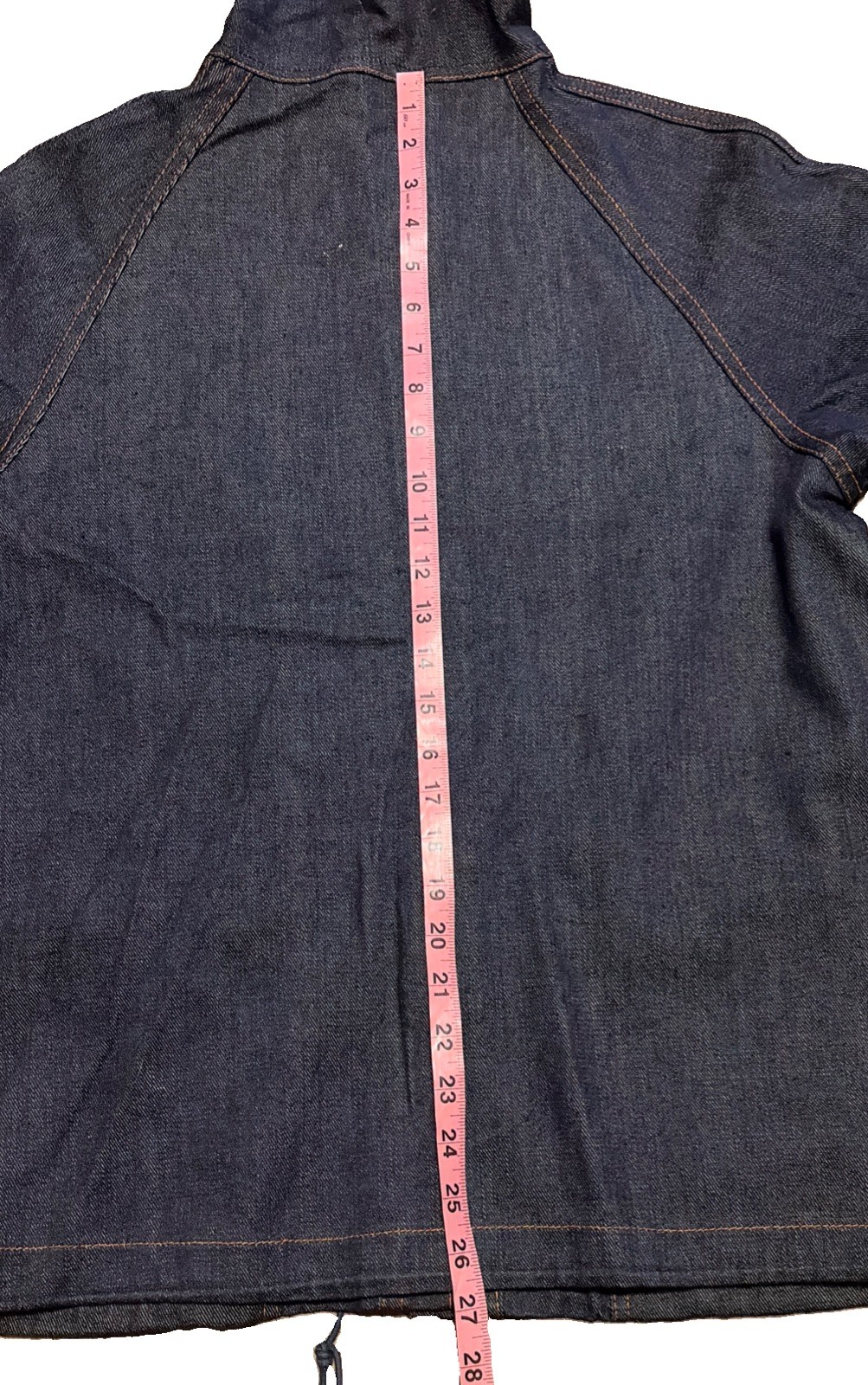 Vintage Denim Hoodie Jacket Parka Dark Indigo Blue Snap Button Womens L 70s 80s