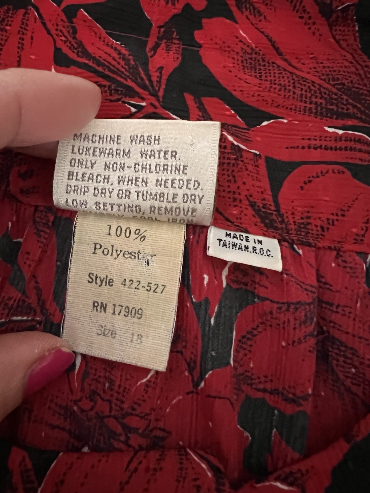 Vintage Pykettes Floral Blouse Size 18 Red Black Secretary Tie Collar 1970s