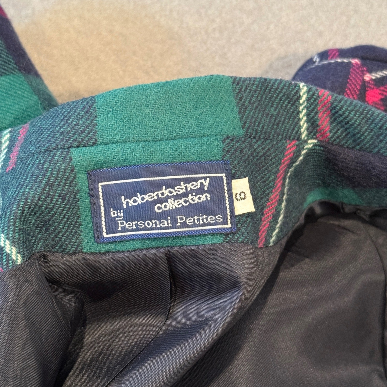 Vintage 80s Plaid Wool Blend Blazer – Teal Green Navy Pink – Petite Size 10