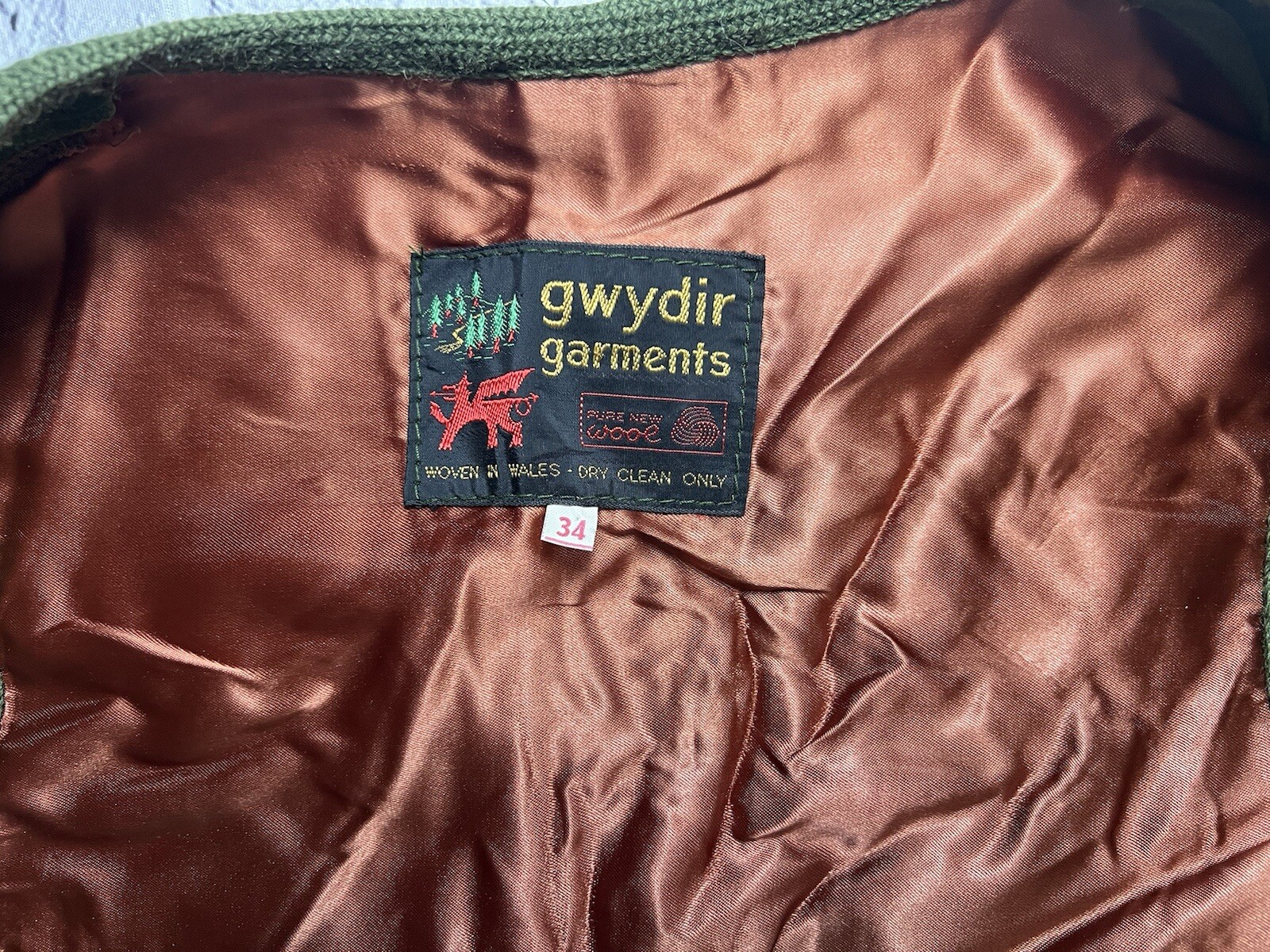 Vintage Welsh Gwydir Garments Pure New Wool/Suede 2pc Skirt Vest Top 34 Small