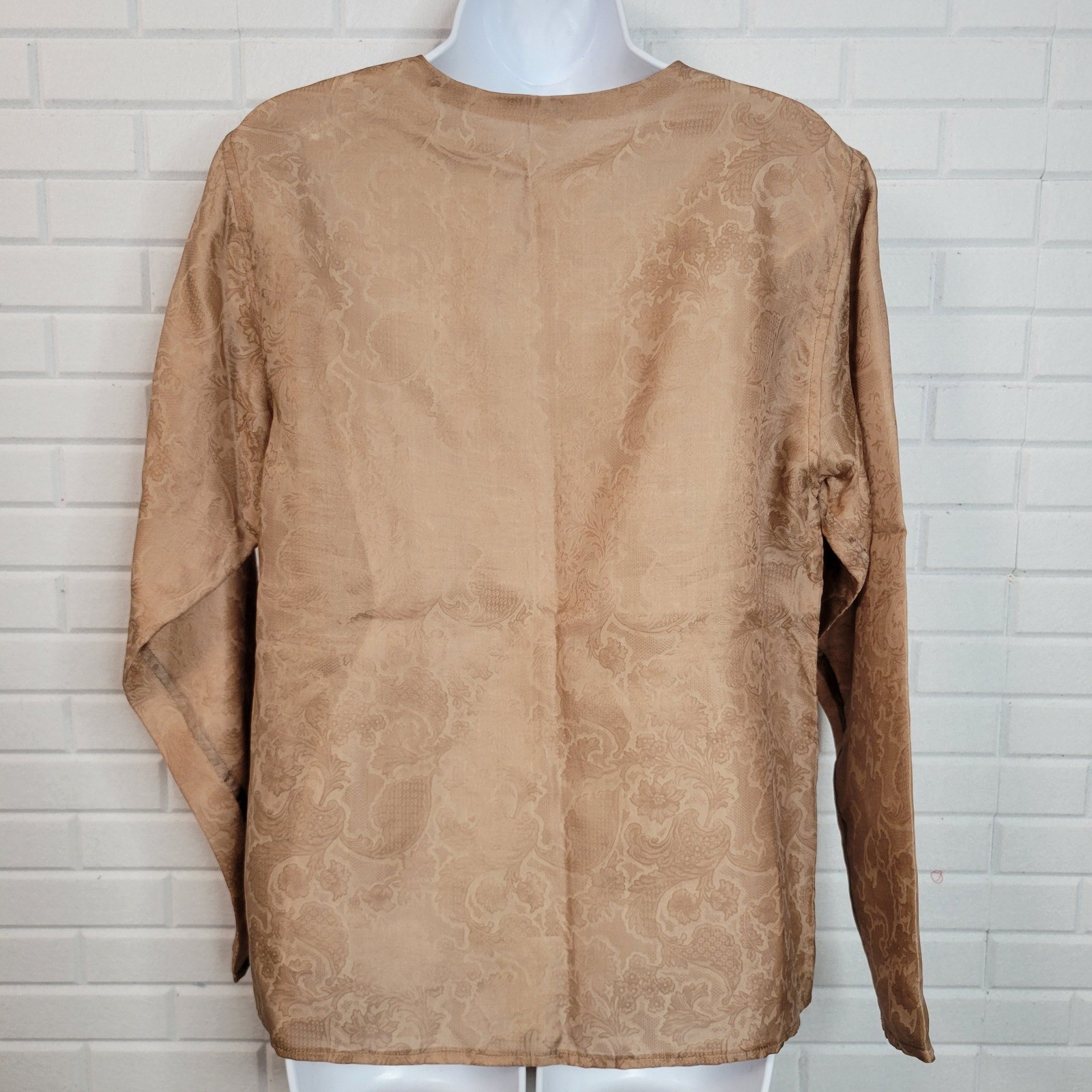 Vintage 1970s Oscar de la Renta Blouse Sz 10 Mocha Brown Ruffle Jacquard Top