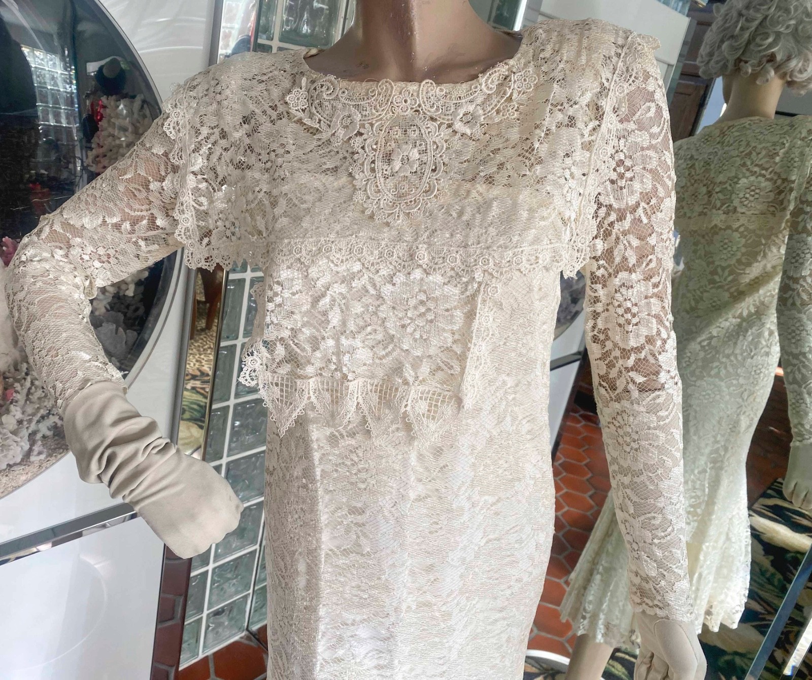 VTG 1980s copies 1920s-Ivory Lace Drop Waist Dress size XSP Fapper Gatsby