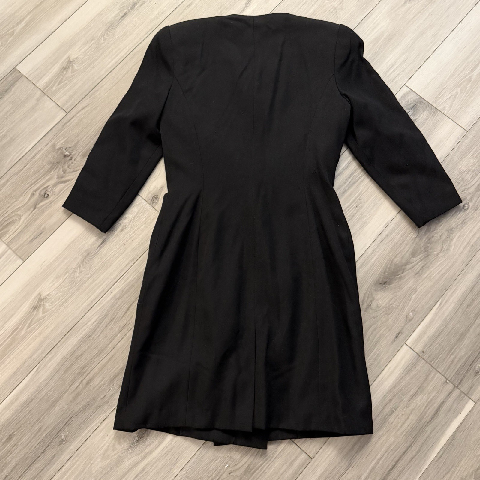 Vintage Kasper For ASL Lined Coat Dress Scalloped Trim Front Size 6 Black