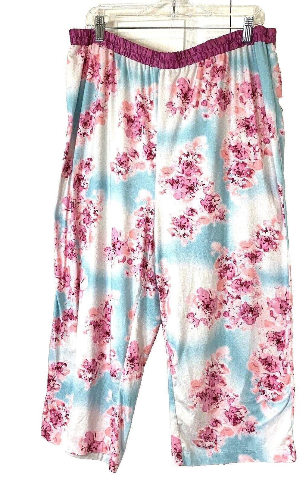 Avon Intimates 2-Pc Silky Satiny Pajama Set 1X Pink White Floral VTG 90s