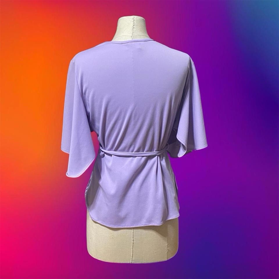 Vintage 1970s Penny Lou Lavender Kimono Sleeve Disco Tie Top Size S