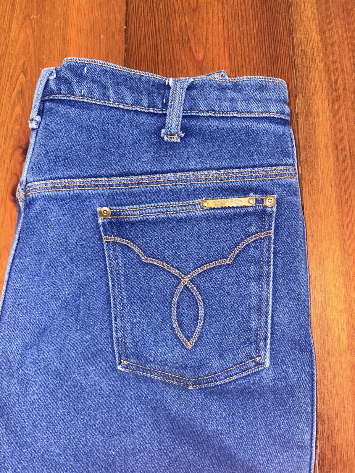 Vintage 70s USA Western Jeans 34×28 Dark Wash Ranchwear Cowboy Denim metal logo