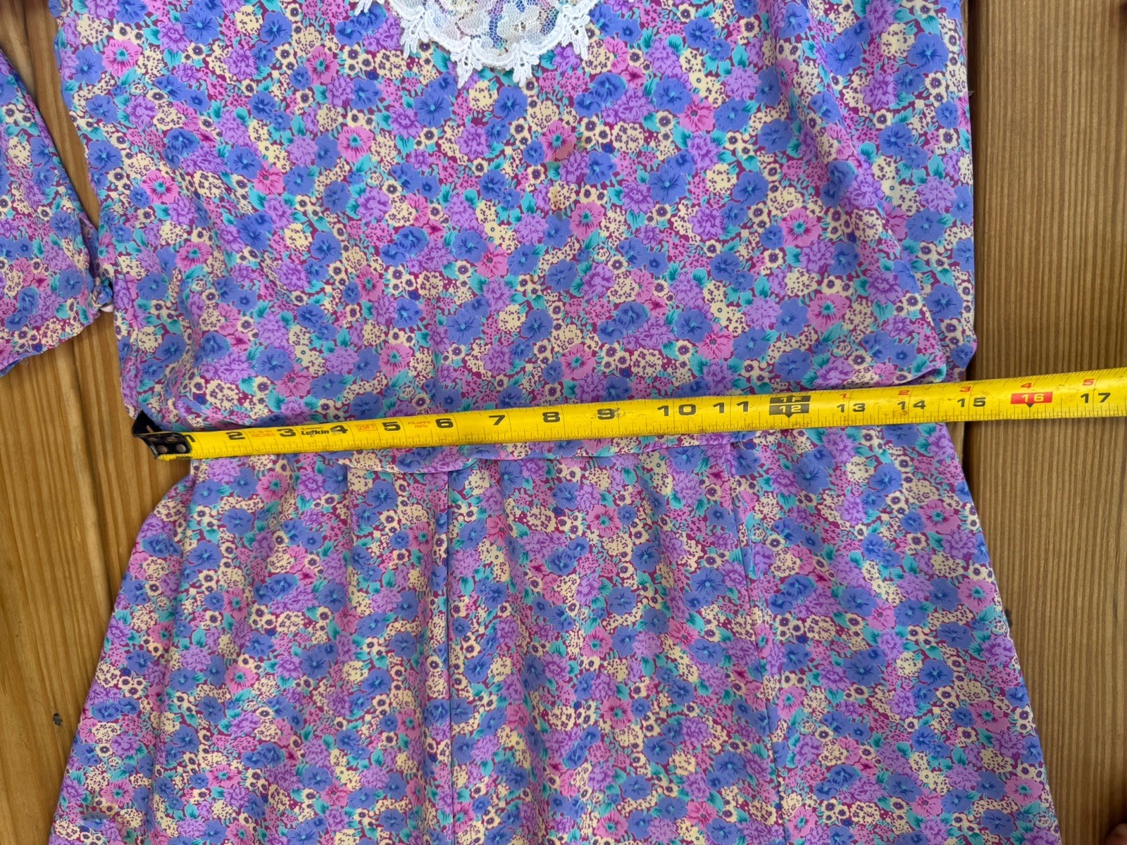 Vintage 80s JT Dress Floral Prairie Dress Lace Collar Purple Sz 6 Cinched Waist